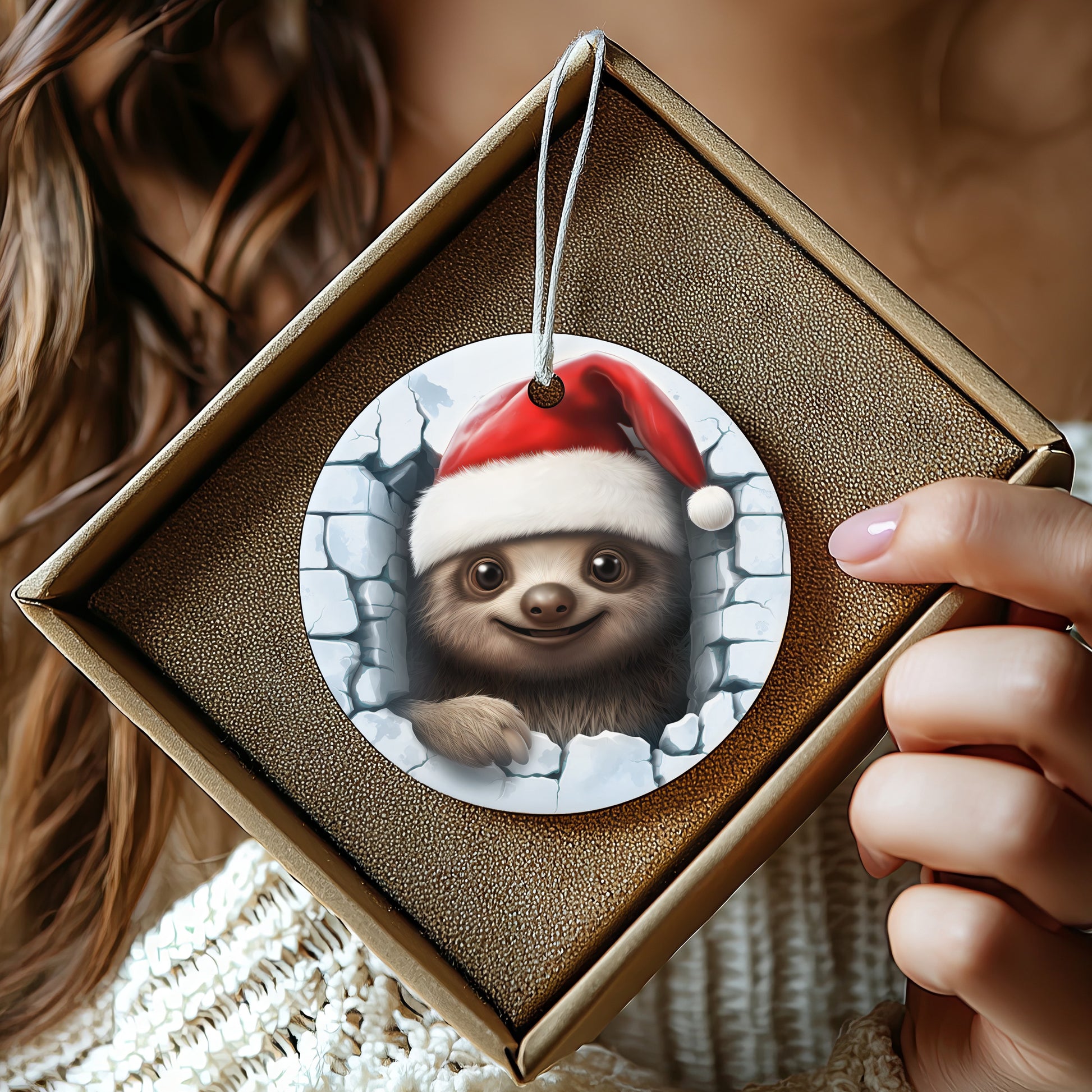 Cute Sloth with Santa Hat Christmas Ornament product