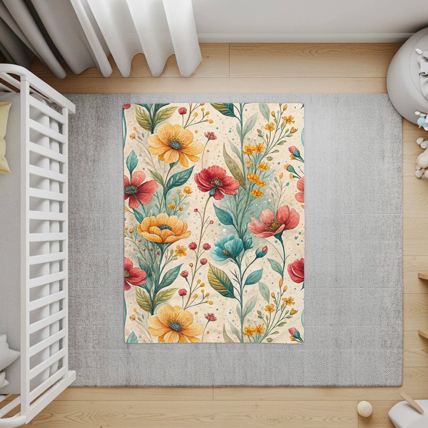 Floral Pattern with Watercolor Style Velveteen Plush Blankets - Walk Greener