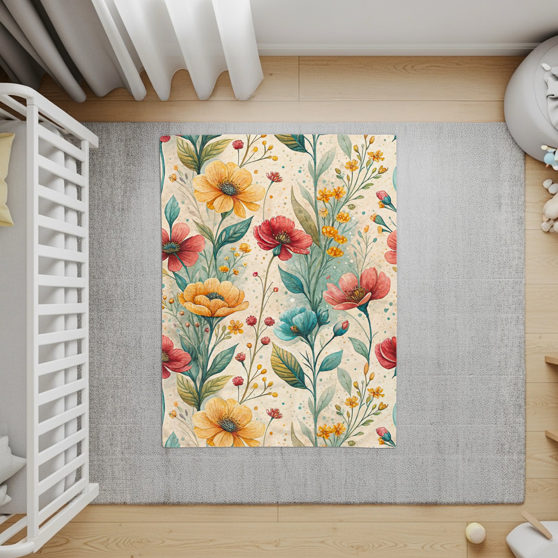 Floral Pattern with Watercolor Style Velveteen Plush Blankets - Walk Greener