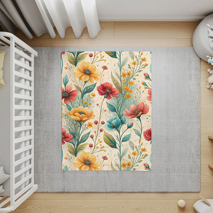 Floral Pattern with Watercolor Style Velveteen Plush Blankets - Walk Greener