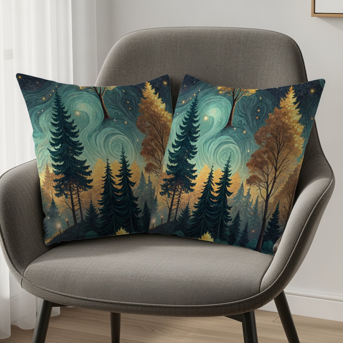 Mystical Forest Scene Throw Pillow Set for Home Decor