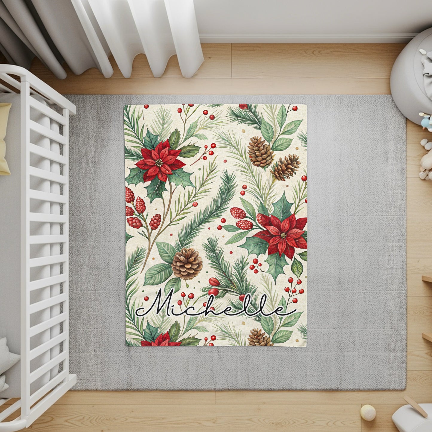 Personalized Christmas Floral Design Rug for Holiday Decor