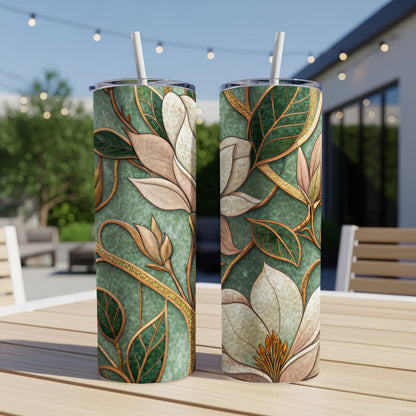 Floral Bloom Magnolia on Mint Green Background 20 oz Skinny Tumbler - Walk Greener