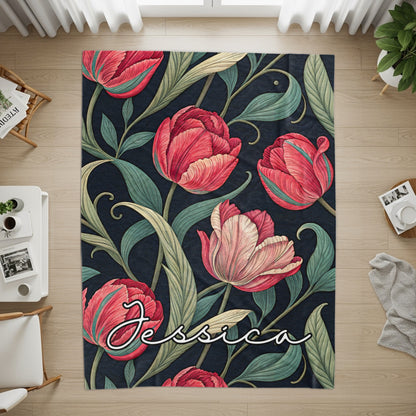 Custom Floral Design Area Rug with Name Jessica