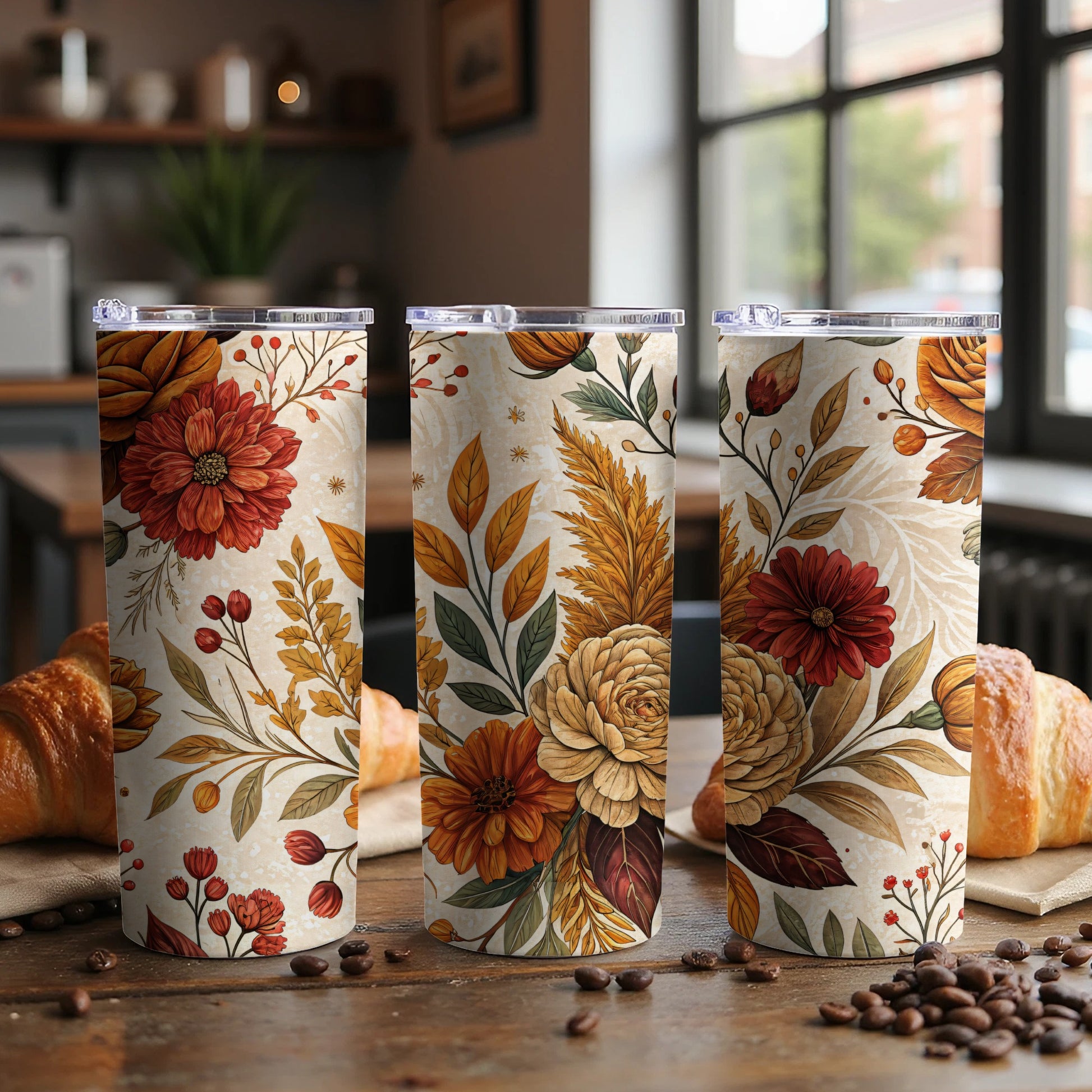 Floral Autumn Leaves Pattern Insulated Tumbler Product