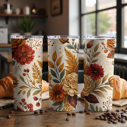 Floral Autumn Leaves Pattern Insulated Tumbler Product