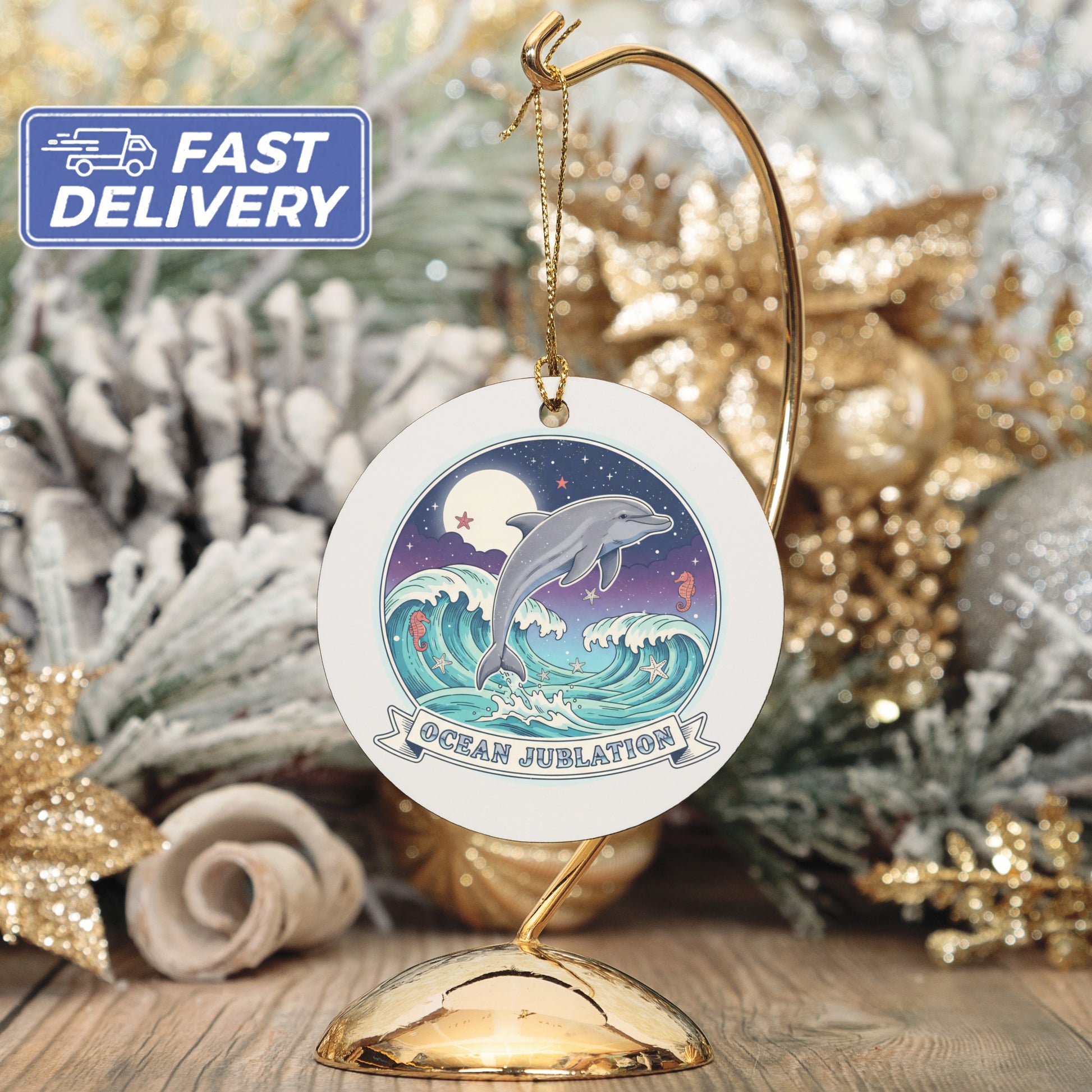 Ocean Jubilation Dolphin Wave Ornament product