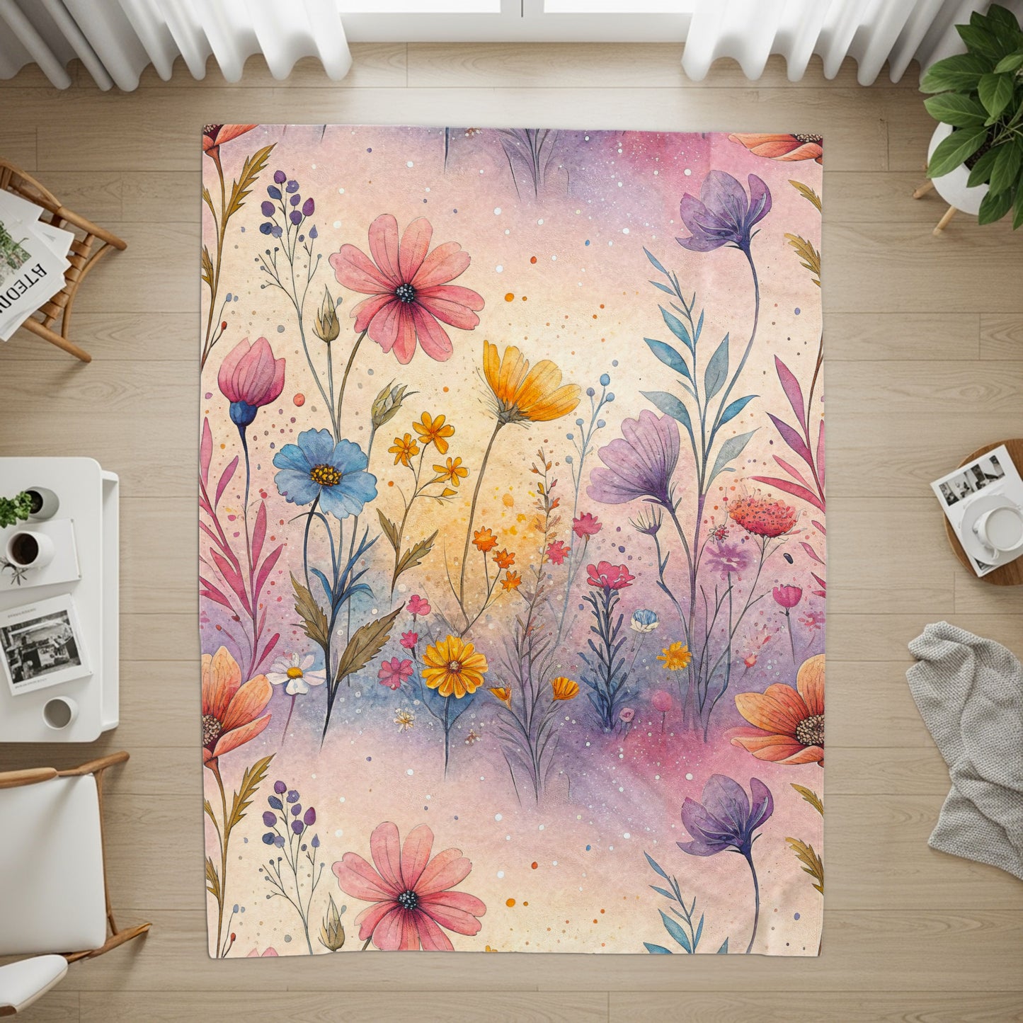 Watercolor Floral Garden Dream Artistic Velveteen Plush Blankets - Walk Greener