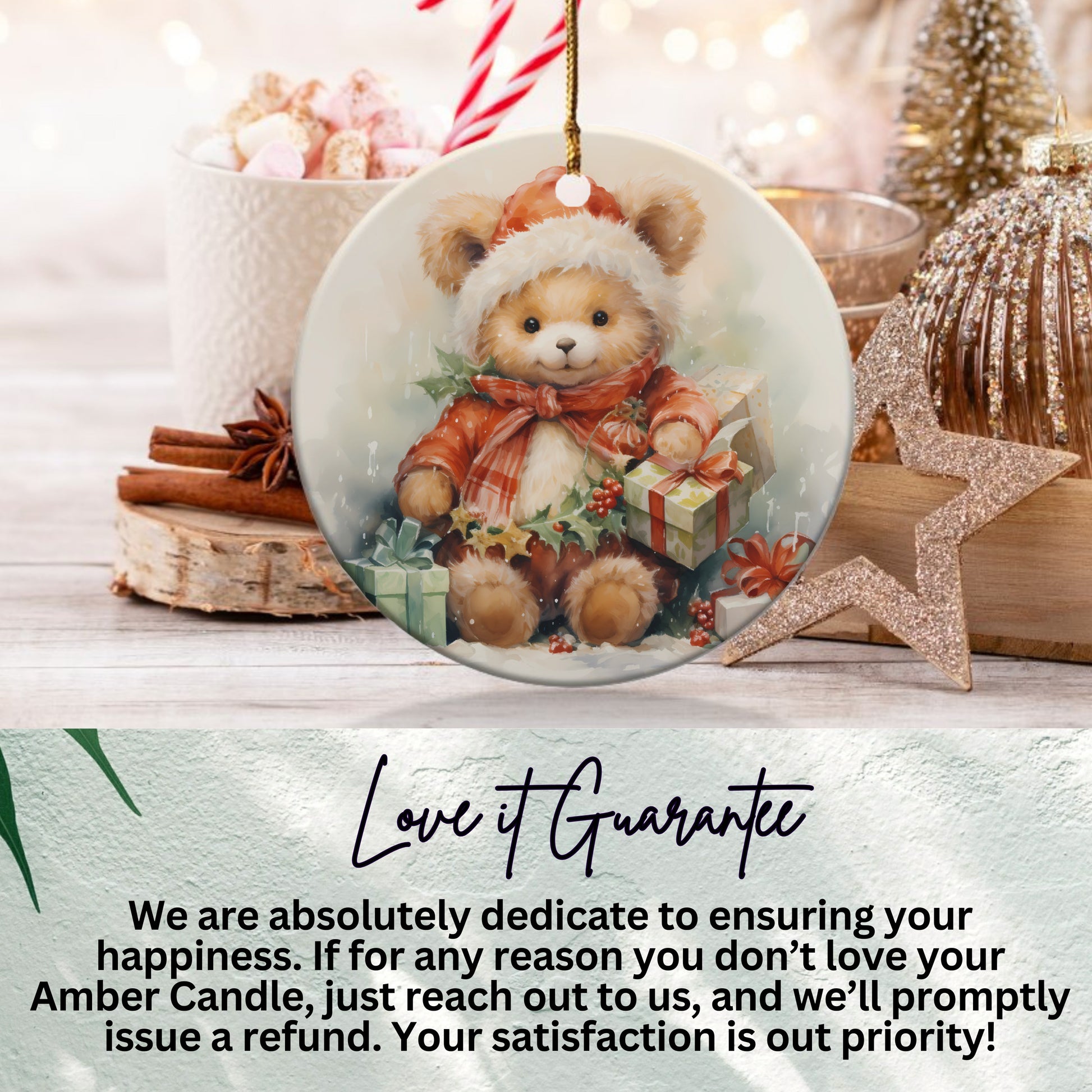 Cute Festive Bear with Gift Christmas Ornament product type