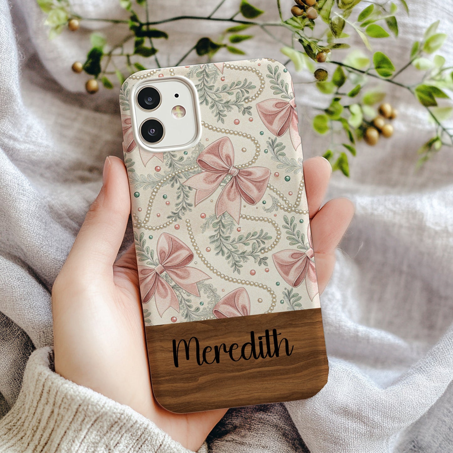 Personalized Floral Bow Design Custom Phone Case