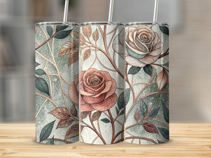 Beautiful Rose Floral Design in Art Nouveau Style 20 oz Skinny Tumbler - Walk Greener