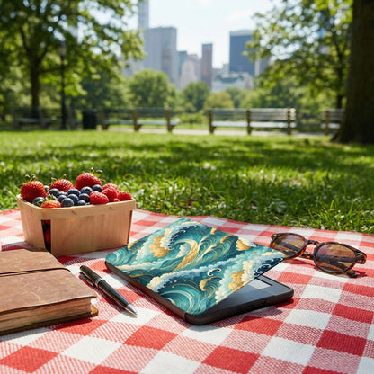 Stylish Blue and Gold Wave Design Tablet Case