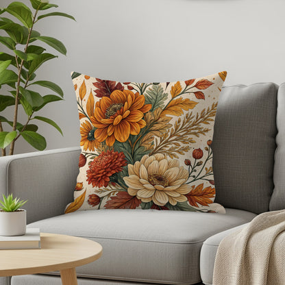 Floral Decorative Cushion with Autumn Flowers Pattern