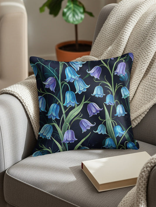 Watercolor Bluebell Floral Design Decorative Floral Throw Pillows - Walk Greener