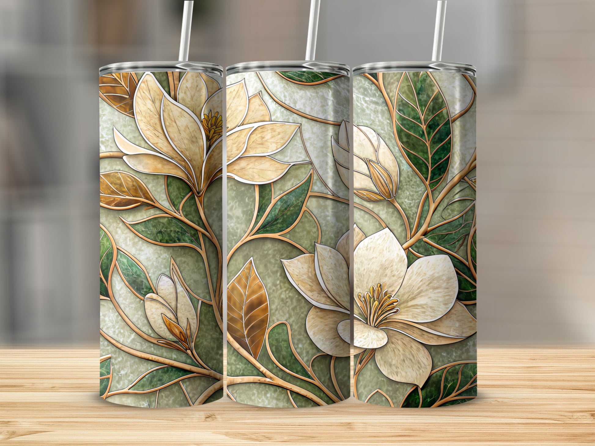 Stained Glass Floral Pattern Elegant Design 20 oz Skinny Tumbler - Walk Greener