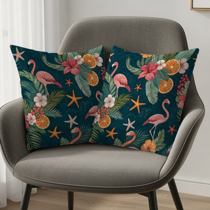 Tropical Flamingo and Orange Print Decorative Pillow