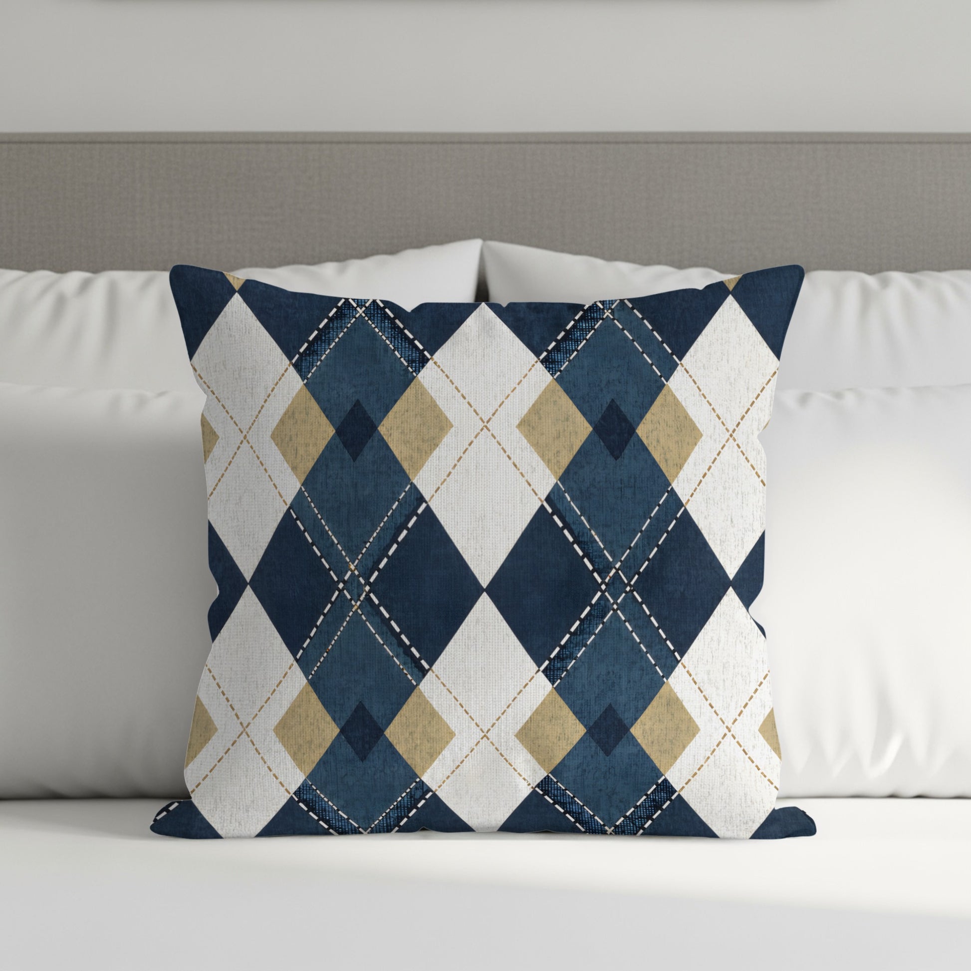 Blue and Beige Diamond Pattern Geometric Style Throw Pillows - Walk Greener