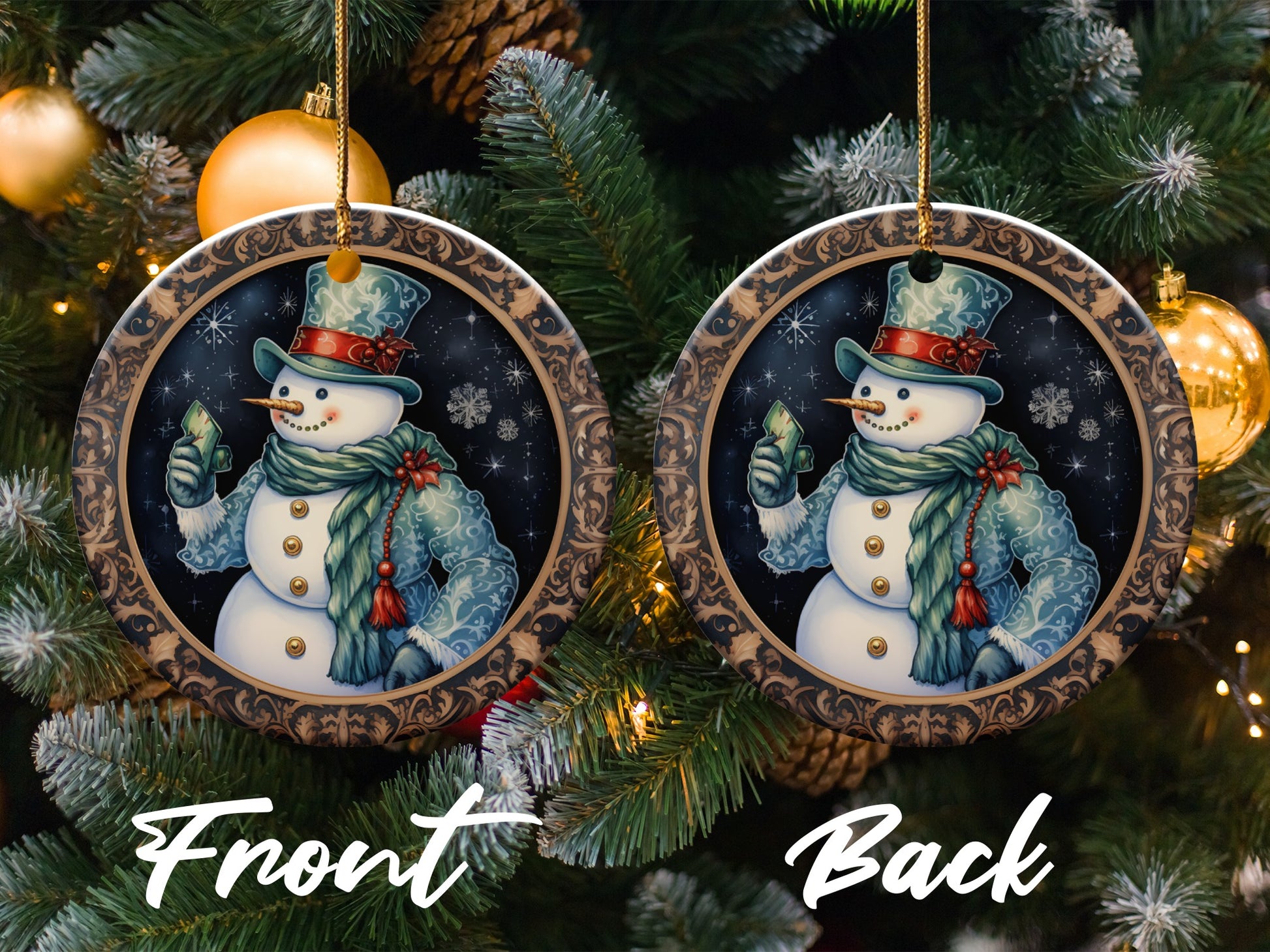 Double-Sided Festive Snowman Ornament product