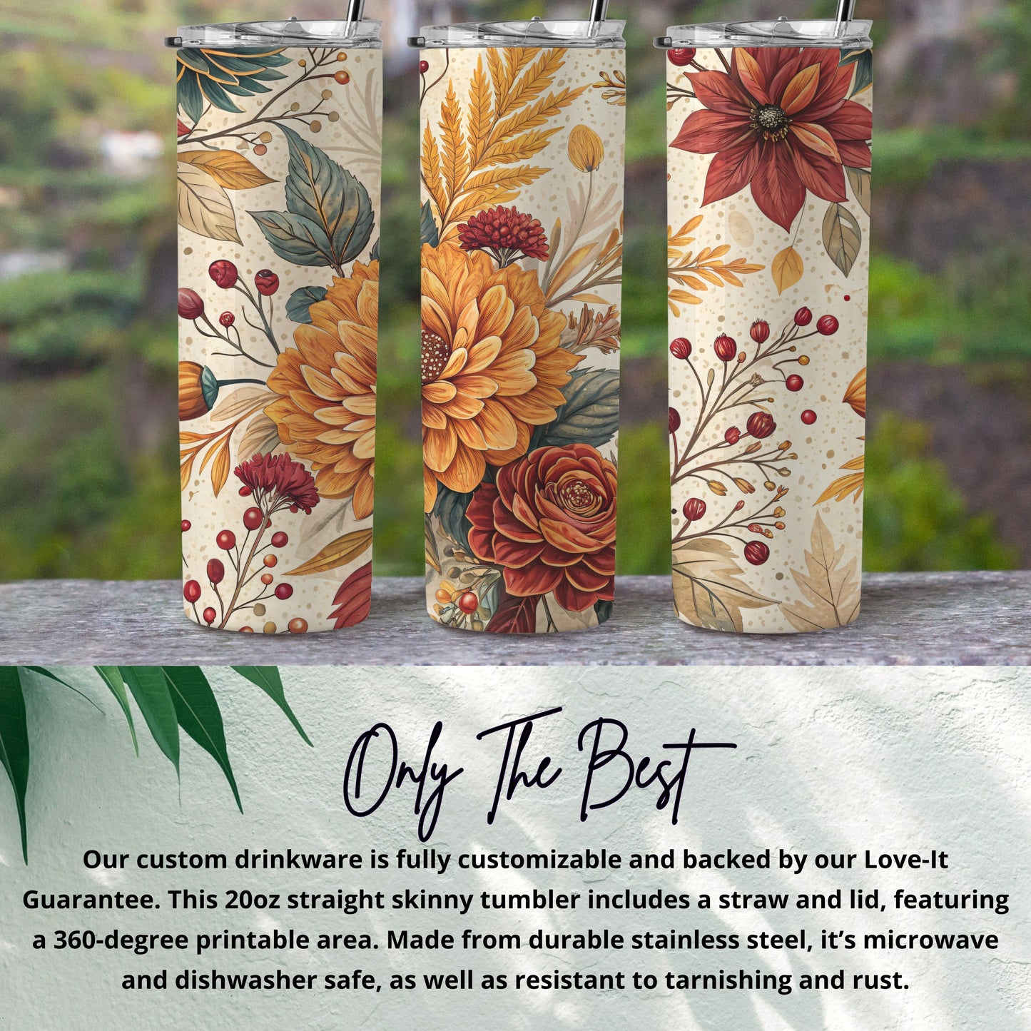 Fully Customizable 20oz Floral Skinny Tumbler Product