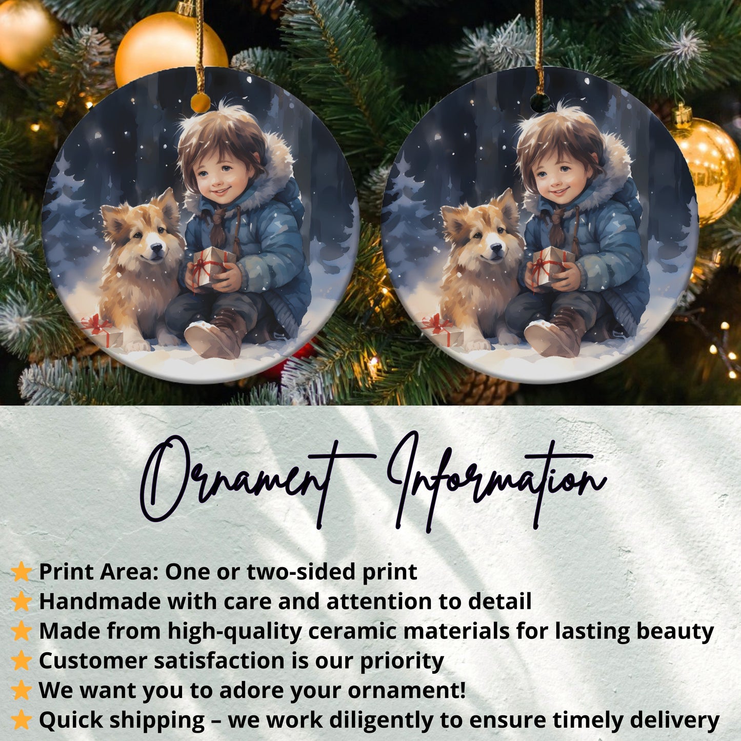 Cute Boy and Dog Christmas Tree Ornament product