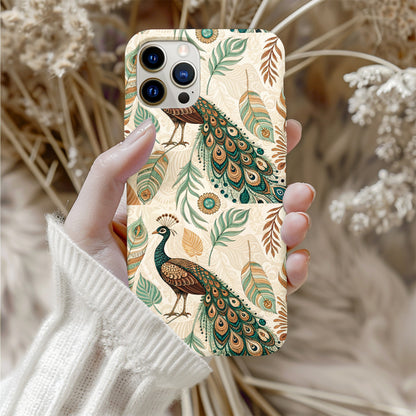 Elegant Peacock Design iPhone Case with Floral Accents