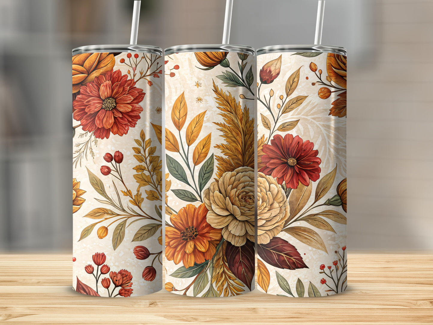 Fall Floral Design Insulated Stainless Steel Tumbler