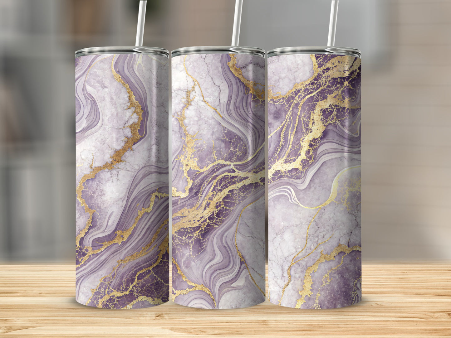Elegant Purple Marble Design Insulated Tumbler
