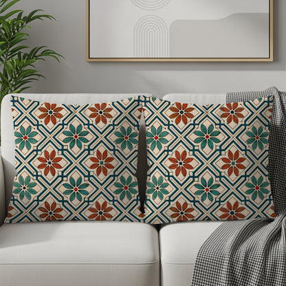 Geometric Floral Pattern Throw Pillow Cover Set