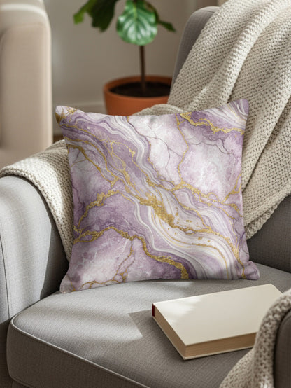 Lavender and Gold Marble Pattern Throw Pillow