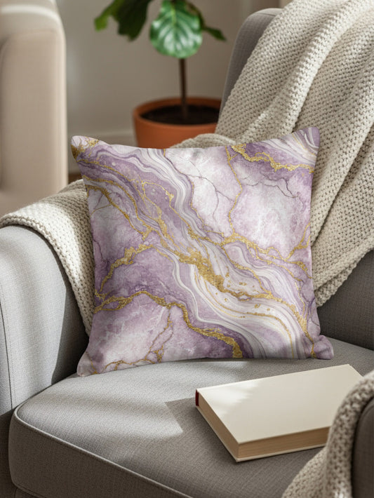 Lavender and Gold Marble Pattern Throw Pillow