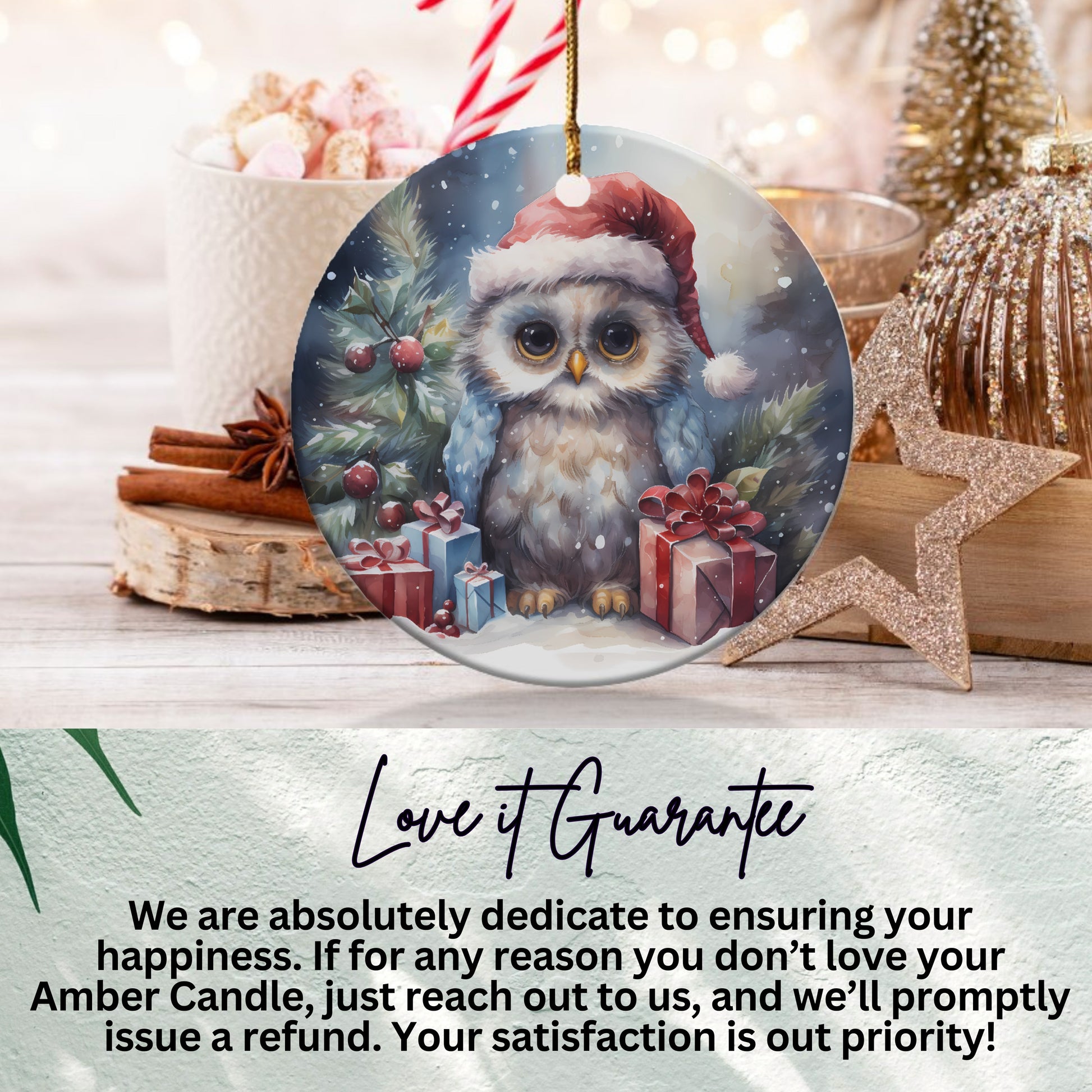 Cute Owl with Santa Hat and Gifts Hanging Ornament product type