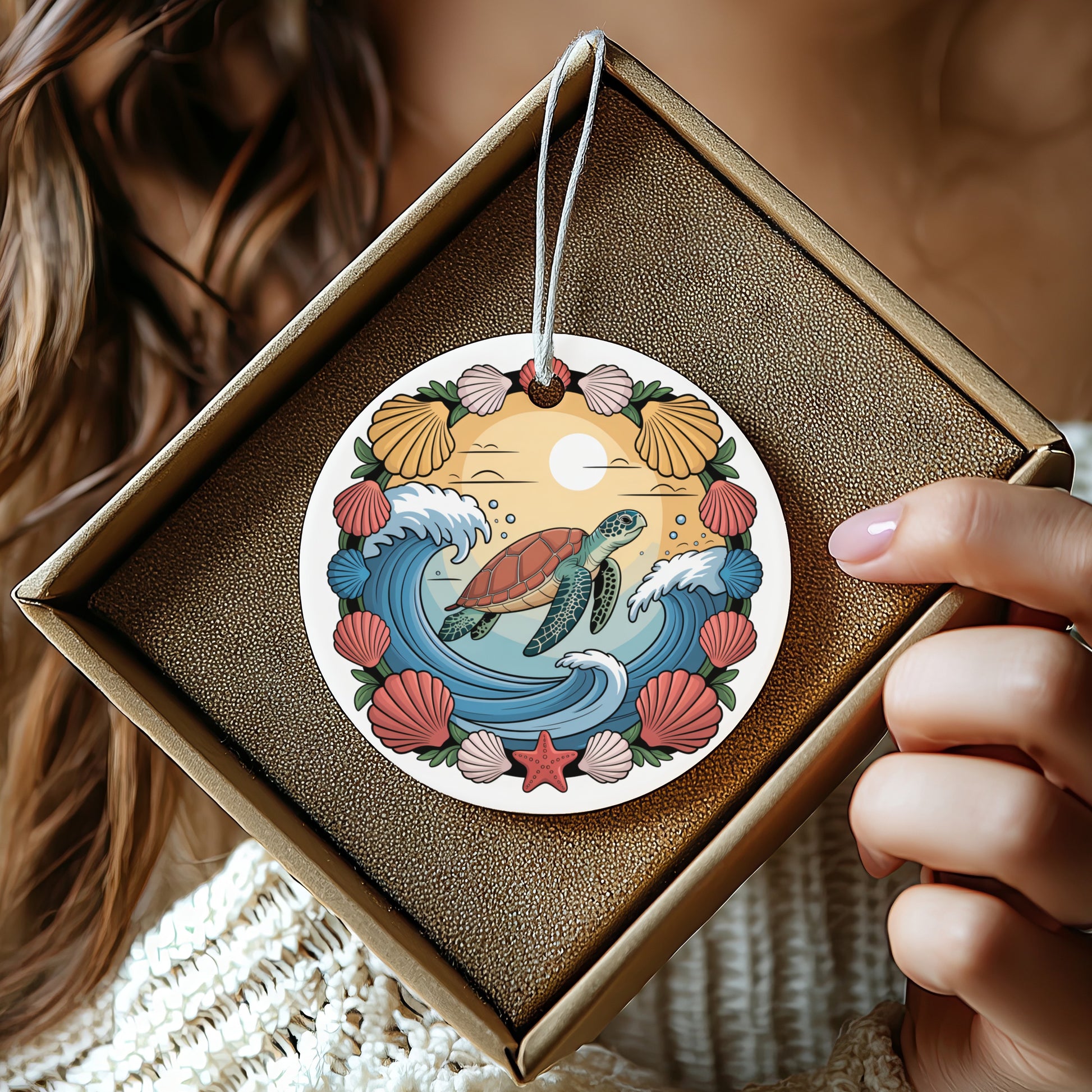 Sea Turtle Ornament with Coastal Motif product type