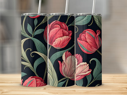 Elegant Red Floral Design Insulated Tumbler Product
