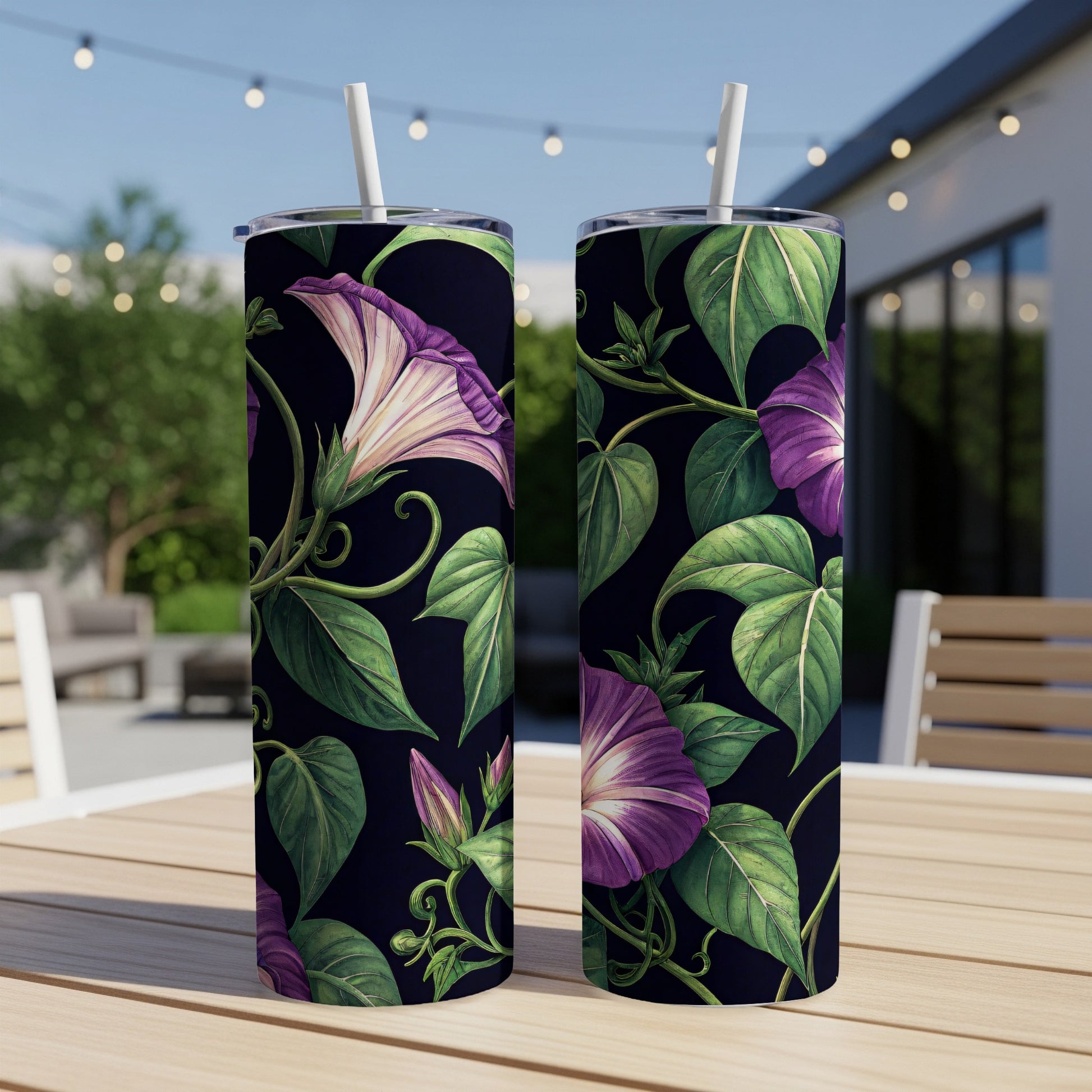 Purple Morning Glory Floral Pattern Art Print Tumblers - Walk Greener