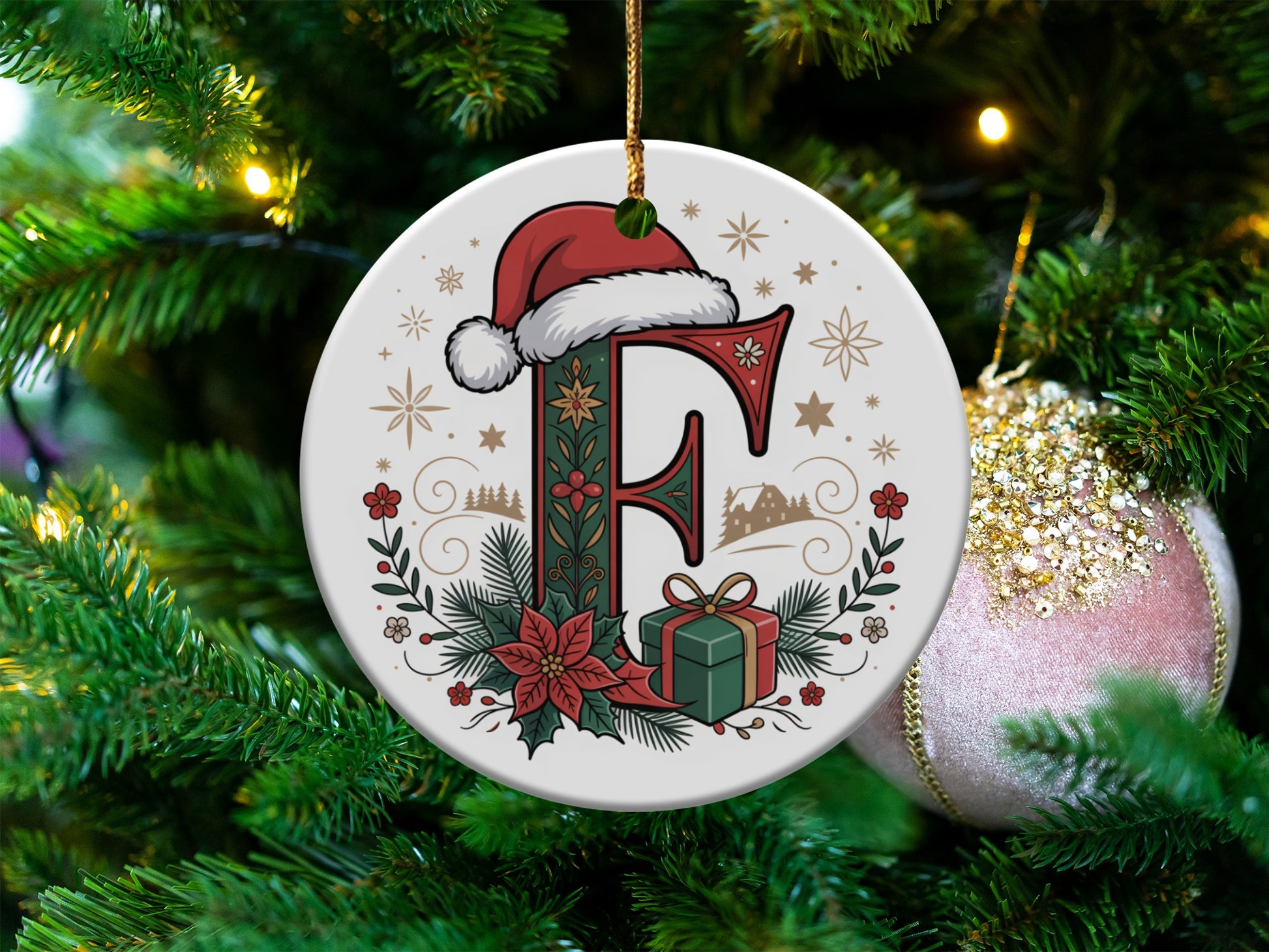 Personalized Monogram F Christmas Tree Ornament product type