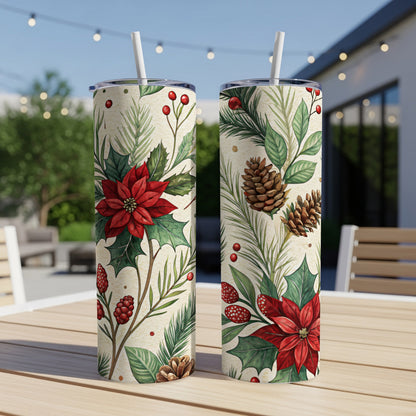 Festive Floral and Pinecone Patterned Tumbler Set