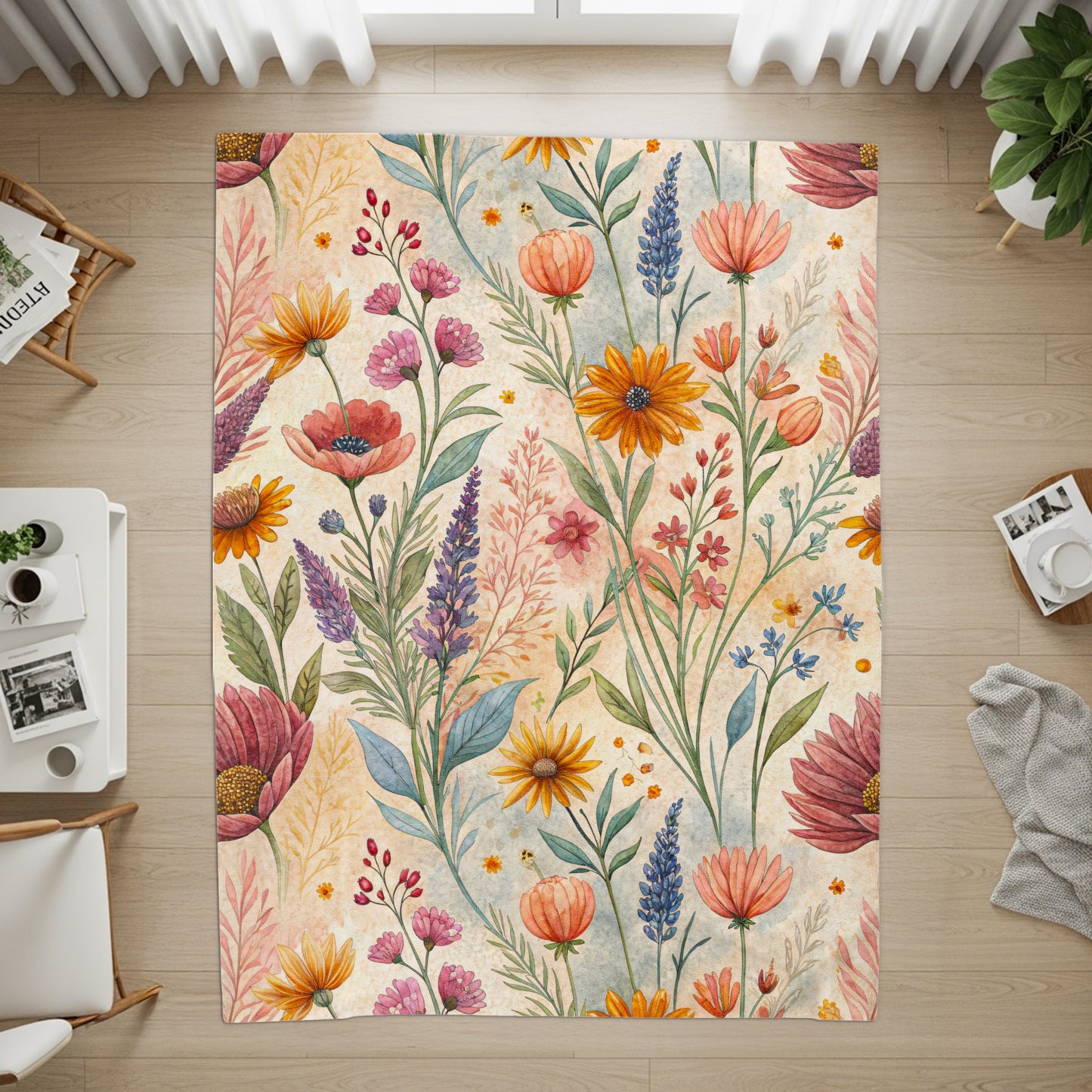 Floral Watercolor Painting Design Velveteen Plush Blankets - Walk Greener
