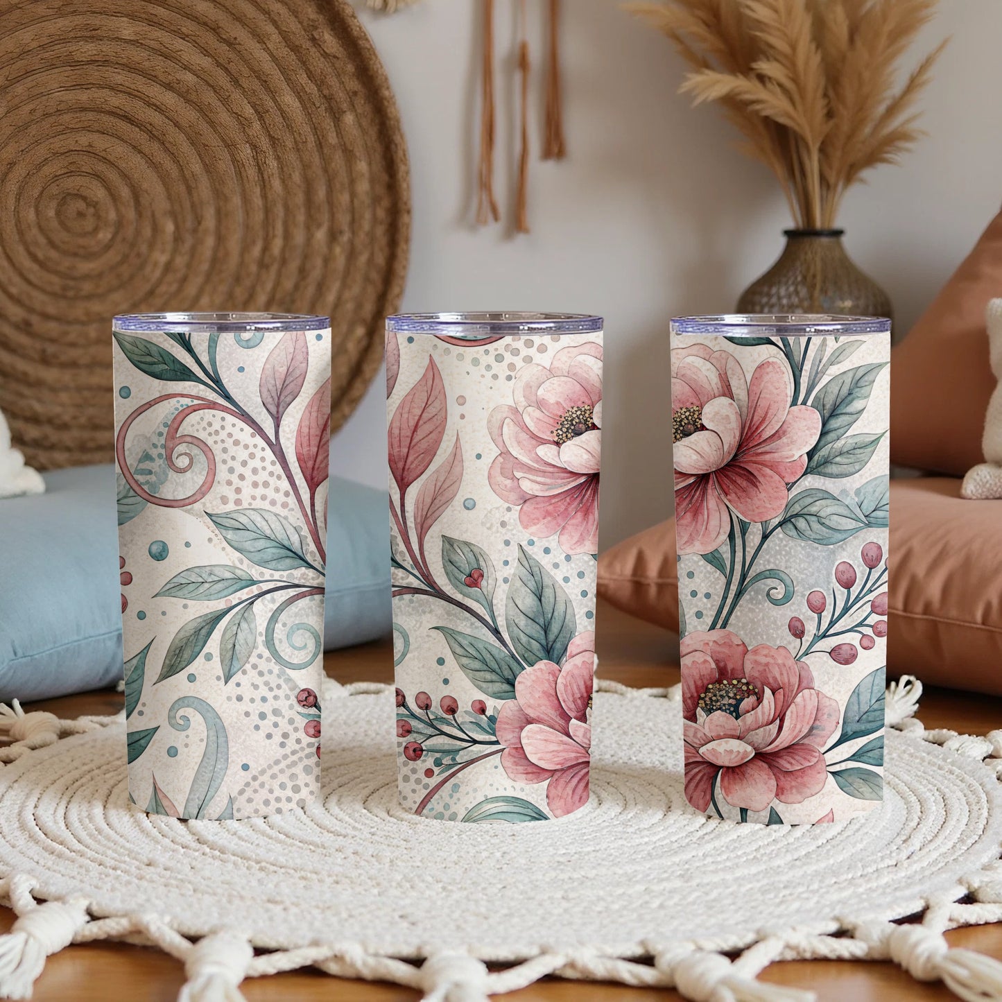Floral Watercolor Elegant Design Flowers Roses 20 oz Skinny Tumbler - Walk Greener