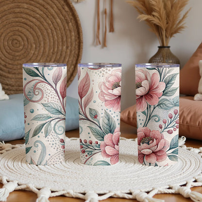 Floral Watercolor Elegant Design Flowers Roses 20 oz Skinny Tumbler - Walk Greener