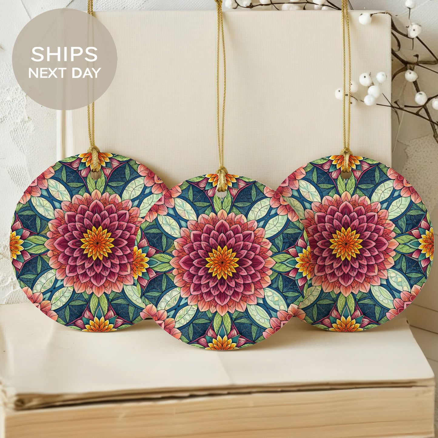 Mandala Floral Pattern Round Decorative Ornament Set