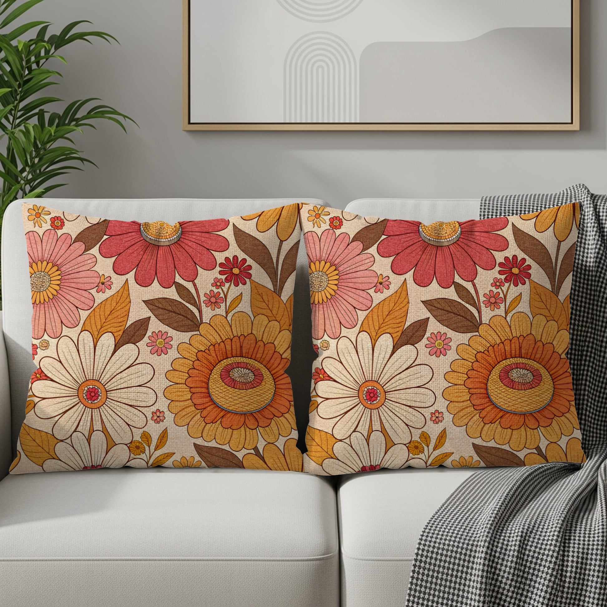 Vibrant Floral Pattern Throw Pillow Set for Home Decor