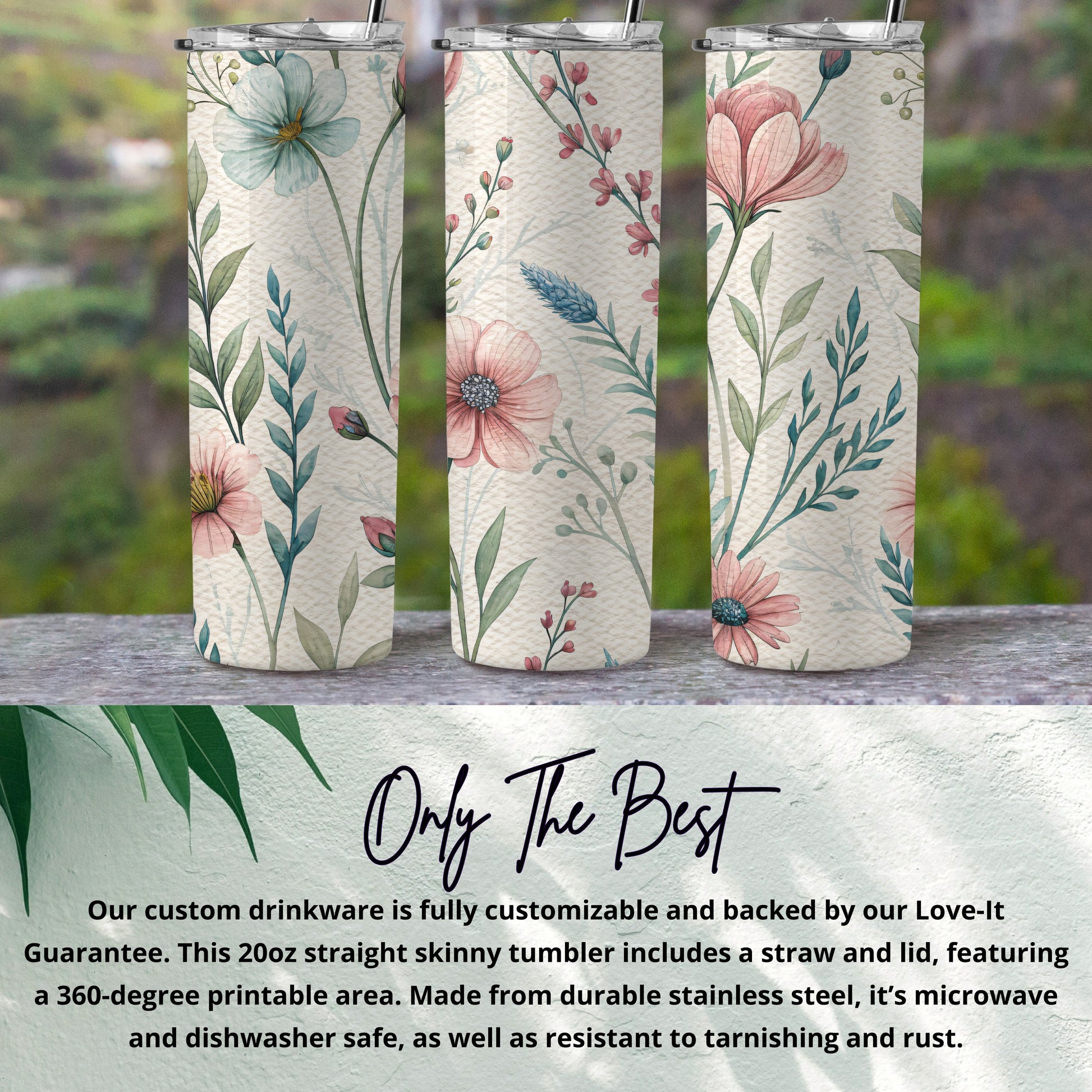 Delicate Watercolor Floral Spring Summer Design 20 oz Skinny Tumbler - Walk Greener