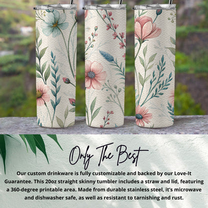 Delicate Watercolor Floral Spring Summer Design 20 oz Skinny Tumbler - Walk Greener