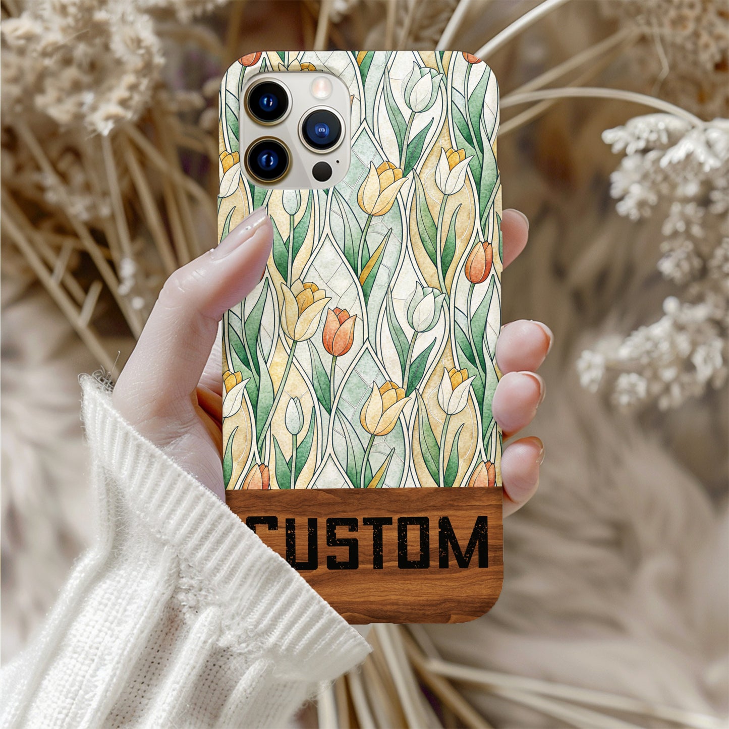 Custom Floral Design Phone Case with Tulip Art