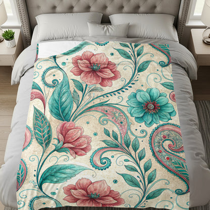 Floral Paisleys in Pink and Teal Watercolor Style Art - Walk Greener