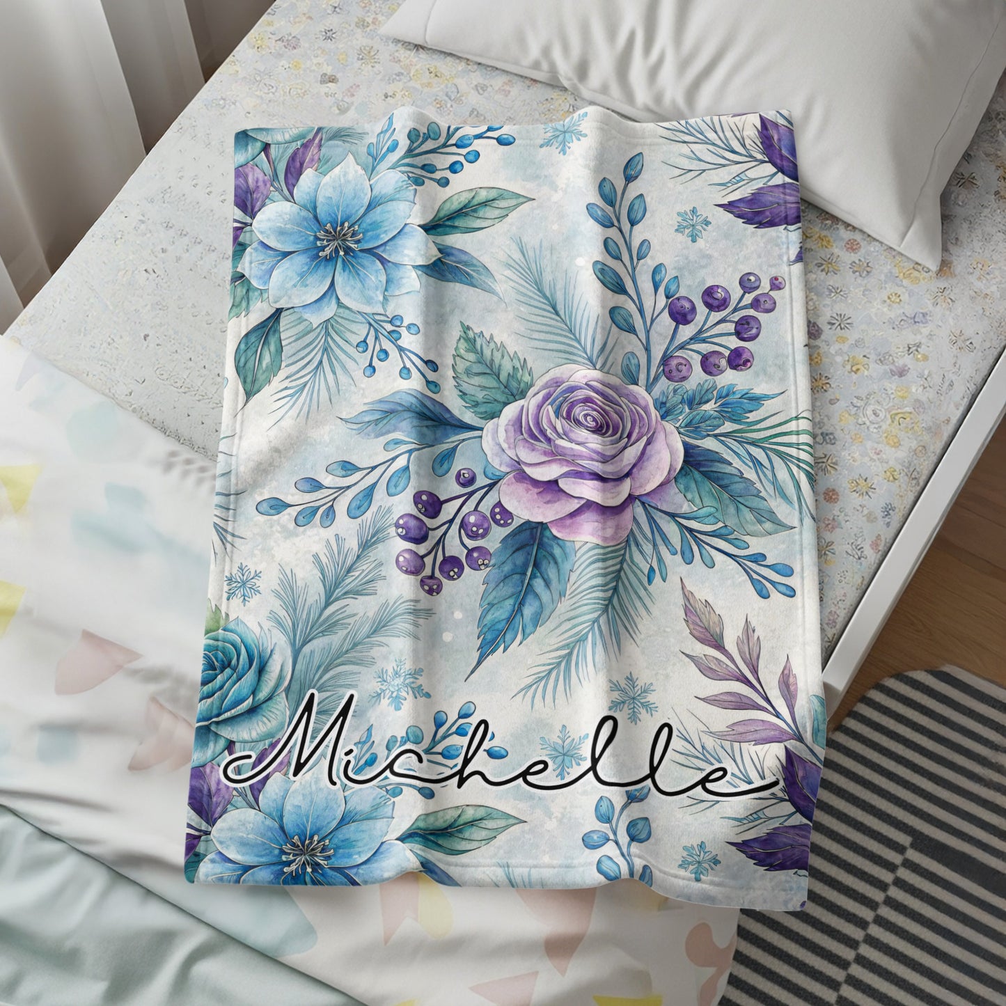 Personalized Floral and Name Design Blanket