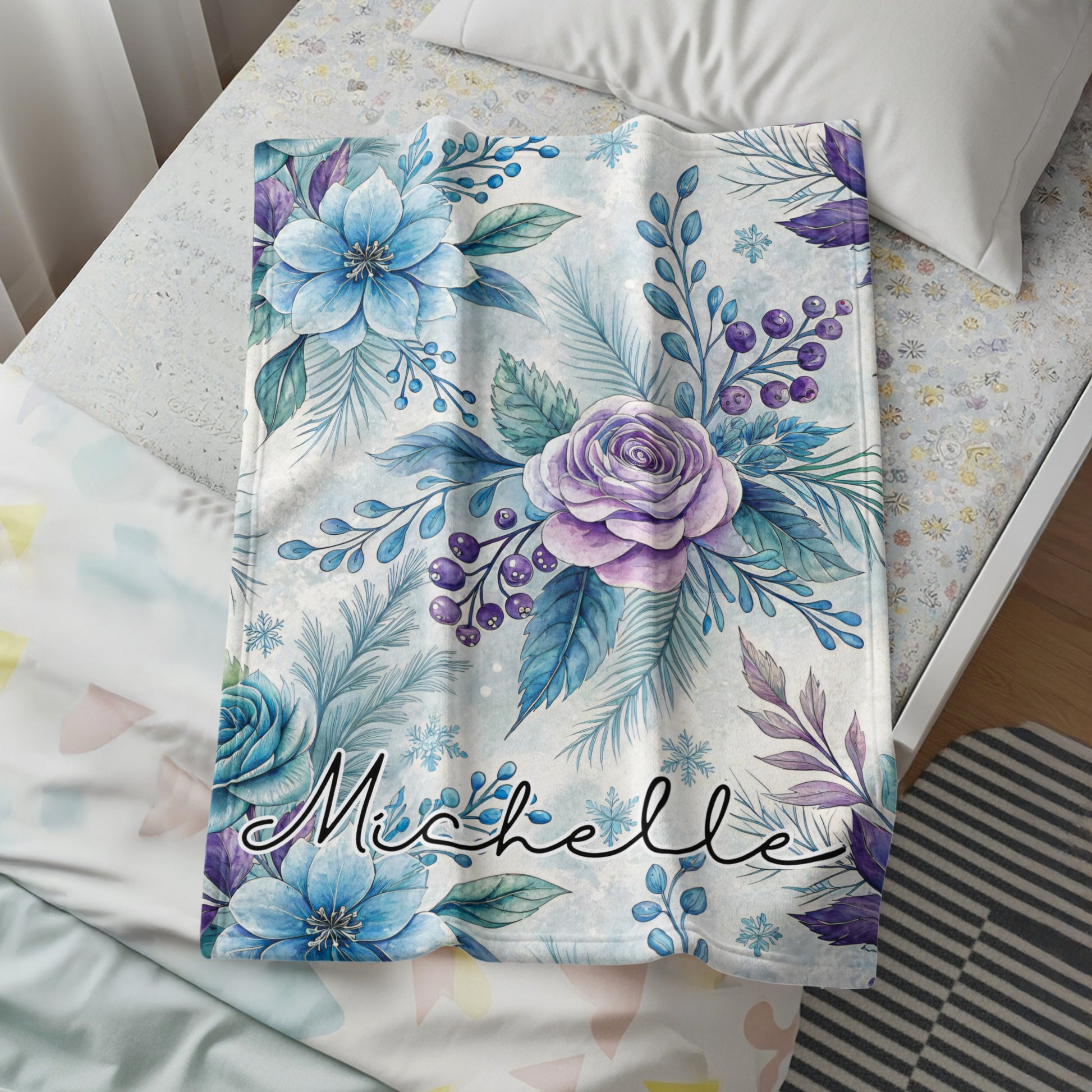 Personalized Floral and Name Design Blanket