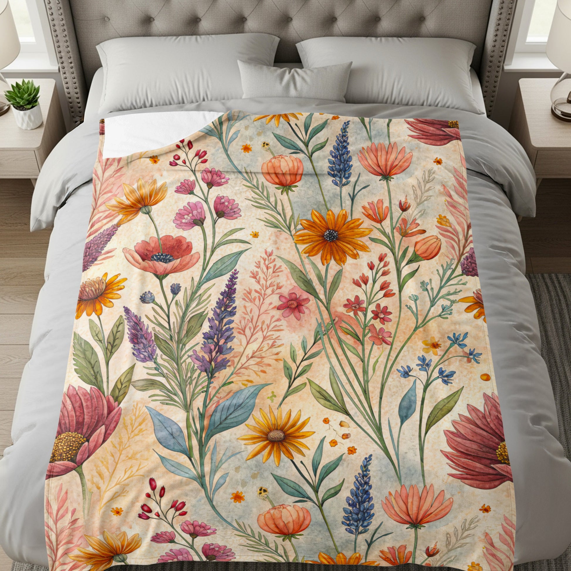 Floral Watercolor Painting Design Velveteen Plush Blankets - Walk Greener