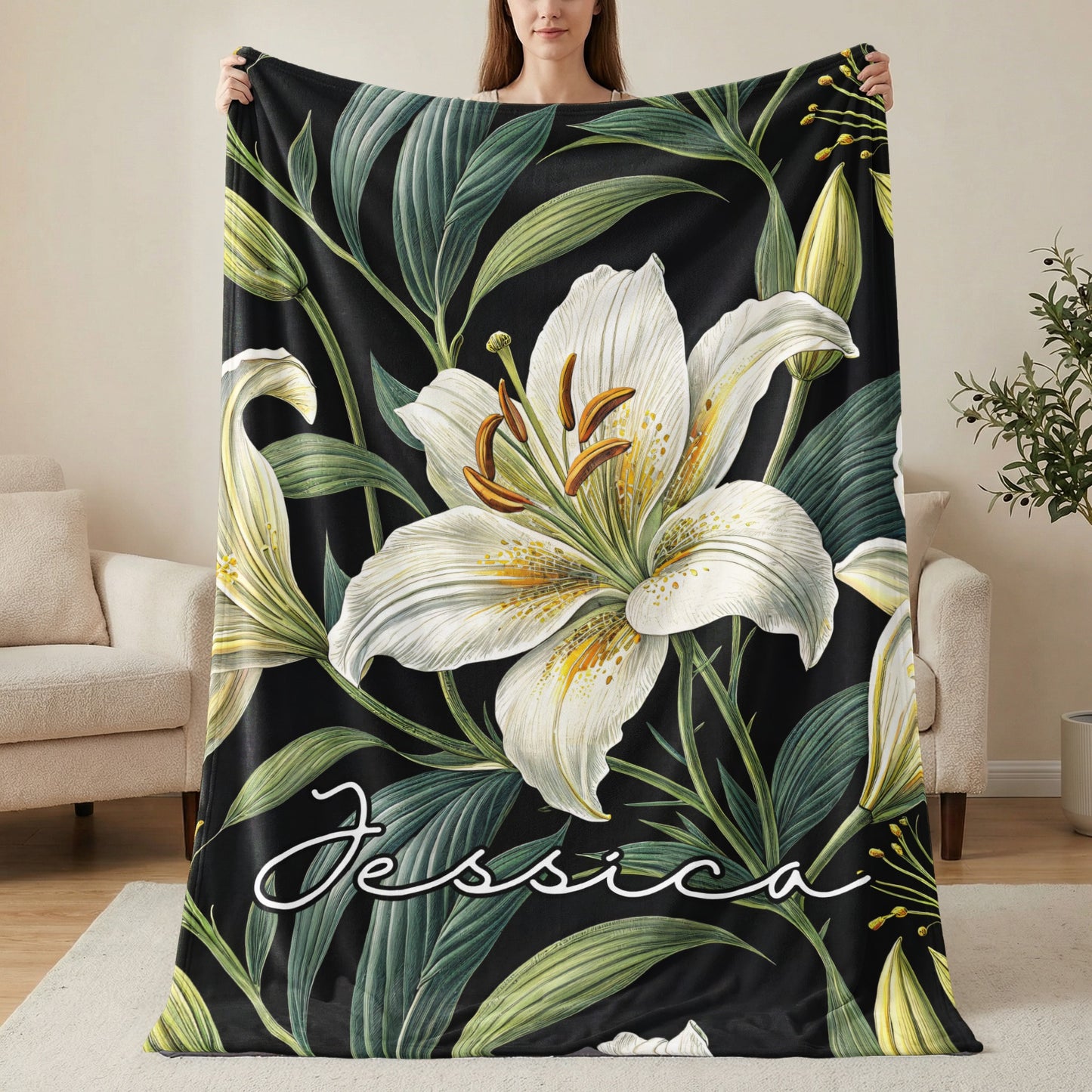 Personalized Floral Blanket with Name Jessica Design