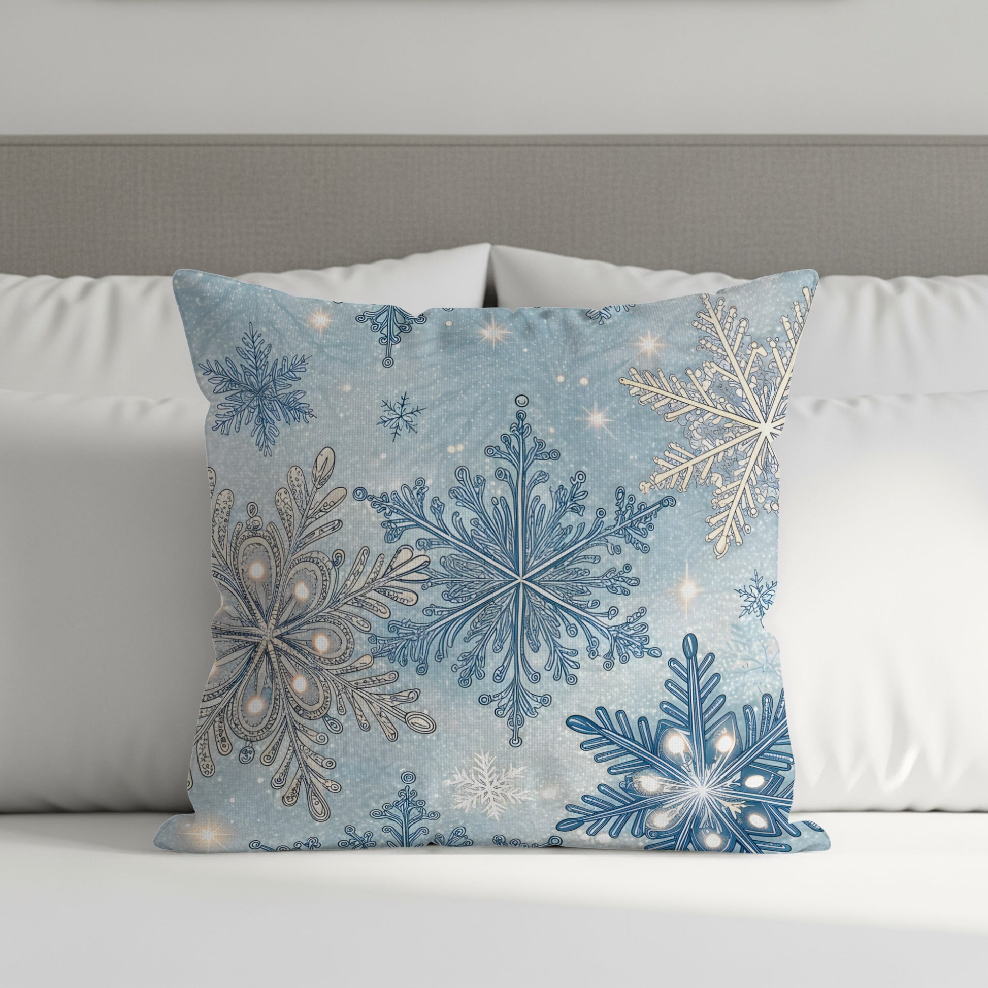 Festive Blue Snowflake Design Decorative Pillow Cover